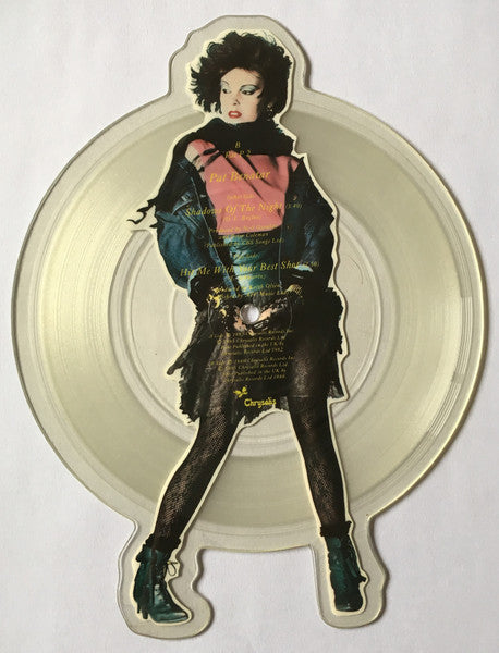 Image of Back Cover of 3344239S: 7" - PAT BENATAR, Shadows Of The Night (Chrysalis ; PAT P 2, UK & Ireland 1985, Clear Plastic Sleeve, Shaped Picture Disc)   /VG+