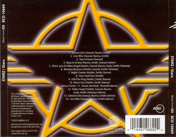 Image of Back Cover of 3234321E: CD - STARZ, Starz (Rykodisc; RCD 10669, US 1976 Reissue, Jewel Case, Booklet)   EX/EX