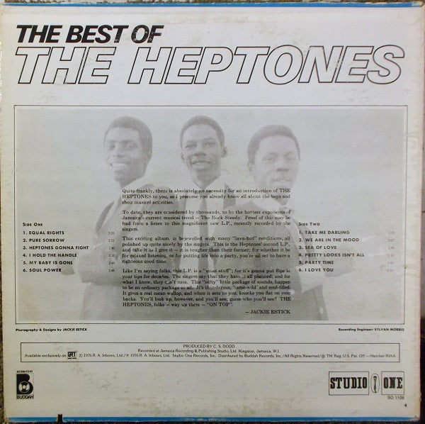 Image of Back Cover of 12" - VG+/VG - THE HEPTONES, The Best Of The Heptones (On Top) (Studio One; SO 1108, US 1976 Reissue, Pasteback Sleeve), Light lines, plays above grade, shiny copy. Sleeve is still in shrink.,  - 2916049C