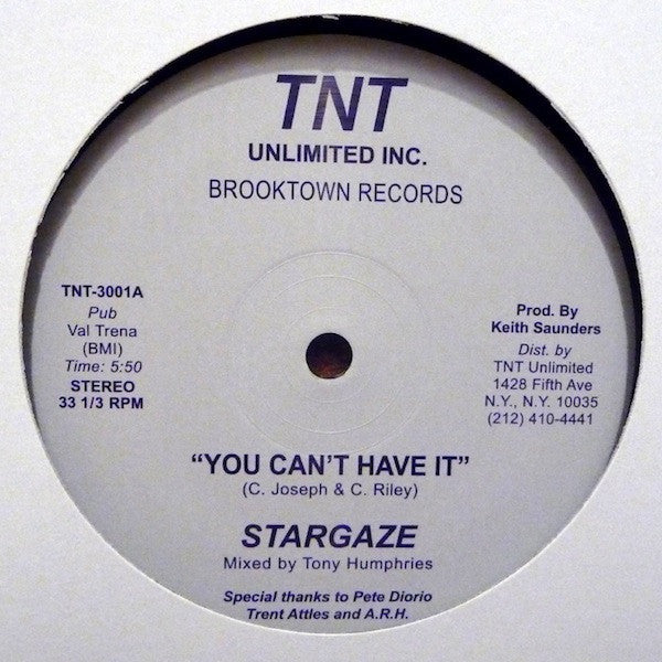 Image of Front Cover of 3324413E: 12" - STARGAZE, You Can't Have It (; TNT-3001, UK 2012 Reissue)   /VG+