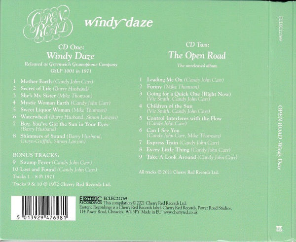 Image of Back Cover of 3234337E: 2xCD - OPEN ROAD, Windy Daze (Esoteric Recordings; ECLEC22769, Europe 1971 Reissue, Quadruple Digipak, Booklet)   EX/EX