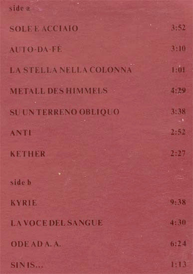 Image of Back Cover of 3414016C: LP - TOMOGRAFIA ASSIALE COMPUTERIZZATA, Il Teatro Della Crudelt  (Azteco Records; AZTECO A-006, Italy 1987) Strong VG  VG/VG