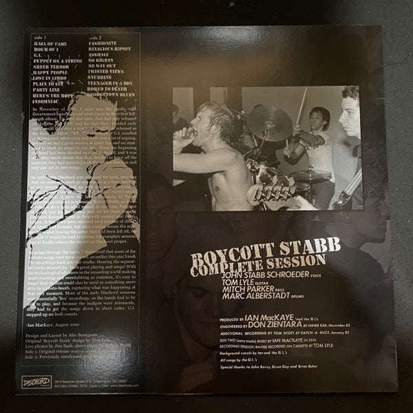 Image of Back Cover of 3414111C: LP - GOVERNMENT ISSUE, Boycott Stabb Complete Session (Dischord Records ; DIS166V, US 2022 Reissue, Inner, Pink Vinyl) Still In Shrinkwrap  EX/EX