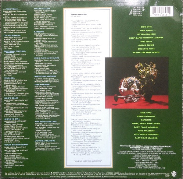 Image of Back Cover of LP - VG/VG - ELVIS COSTELLO, Spike (Warner Bros. Records; 925 848-1, UK 1989, Inner, TELDEC Pressing Without Embossed Number In Pressing Ring), Strong VG,  - 4316177C