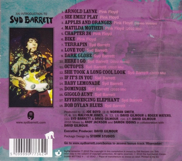 Image of Back Cover of 3414155C: CD - SYD BARRETT, An Introduction To Syd Barrett (Harvest; 50999 9 07736 2 4, UK & Europe 2010, Card Sleeve)   VG+/VG+