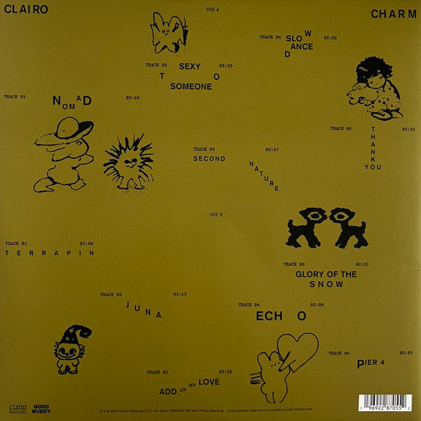 Image of Back Cover of LP - VG/VG+ - CLAIRO, Charm (Clairo Records; C-196922870552, USA & Europe 2024, Gatefold, Inner, Purple Vinyl ), Small corner bumps. Very light mark on disc.,  - 2846093S