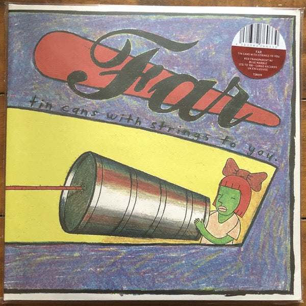 Image of Front Cover of 3414173C: 2xLP - FAR, Tin Cans With Strings To You (Thirty Something Records; TSR039, UK 2024 Reissue, Gatefold In Stickered Plastic Sleeve, Booklet, Red & Blue Marble Vinyl)   EX/EX