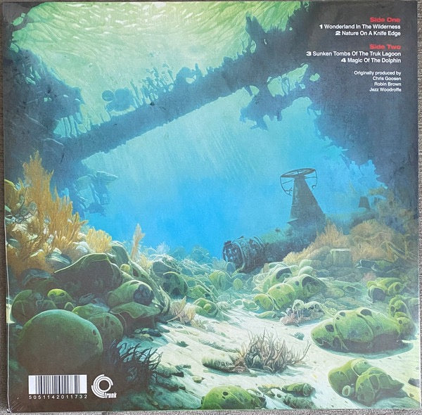 Image of Back Cover of 3414178C: LP - JEZZ WOODROFFE, (Soundtrack From The Film) Wonders Of The Underwater World (Trunk Records; JBH102LP, UK 2023 Reissue, Insert, Stickers) Sleeve Corner Creased. Still In Stickered Shrinkwrap.  VG+/VG+