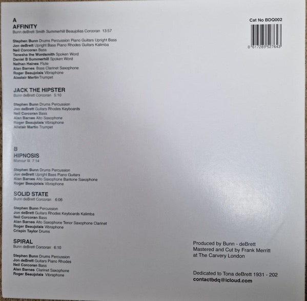 Image of Back Cover of 3414182C: LP - BUNNDEBRETTQUINTET, BunnDebrettQuintet 2 (BDQ Records; BDQ002, UK 2022) Still In Shrinkwrap  EX/VG+