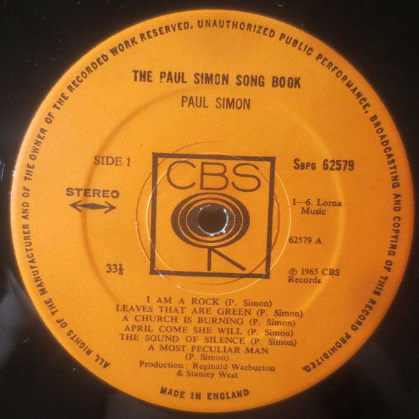 Image of Label Cover of 4725092E: LP - PAUL SIMON, The Paul Simon Song Book (CBS; 62579, UK 1970s Reissue, Company Inner) Strong VG+  VG+/VG+