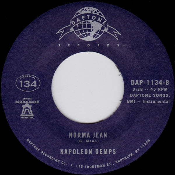 Image of Back Cover of 3454082S: 7" - NAPOLEON DEMPS, Norma Jean / Instrumental (Daptone Records; DAP-1134, US 2020)   /EX