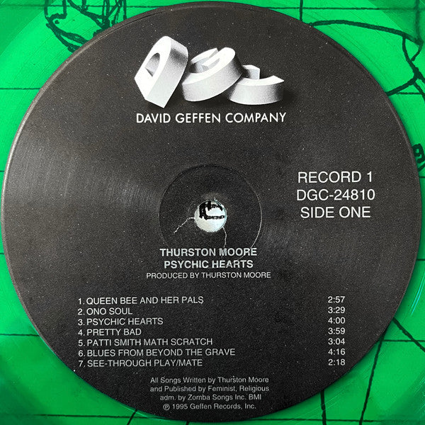 Image of Label Cover of 0125329E: 2xLP - THURSTON MOORE, Psychic Hearts (Geffen; DGC24810, US 1995, 2 Inners, Green Vinyl/Etched Vinyl) Strong VG, Still In Shrinkwrap  VG+/VG+