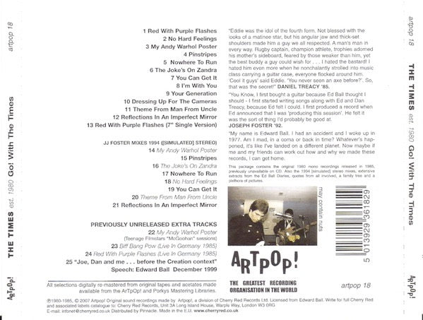 Image of Back Cover of 3434137E: CD - THE TIMES, Go! With The Times (Artpop! Records; artpop 18, UK 2007 Reissue, Jewel Case, Booklet)   EX/EX