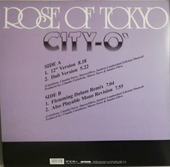 Image of Back Cover of 3414434C: 12" - CITY-O', Rose Of Tokyo (ZYX Music; MAXI 1026-12, Germany 2019 Reissue)   VG+/VG+