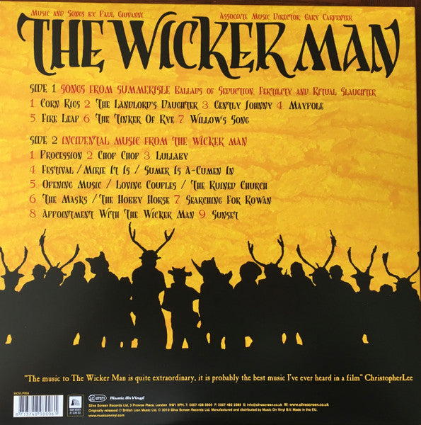 Image of Back Cover of LP - VG/VG - PAUL GIOVANNI, GARY CARPENTER, MAGNET, The Wicker Man (The Original Soundtrack Album) (Music On Vinyl; MOVLP063, Europe 2010 Reissue, Gatefold, Inner, 180 Gram Vinyl), Just a few light marks, Strong VG throughout. ,  - 3216081C