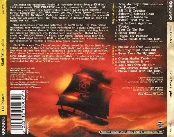 Image of Back Cover of 3534004E: CD - THE PIRATES, Skull Wars...Plus (Zircon; Zirc 1006, UK 1999)   VG+/VG+