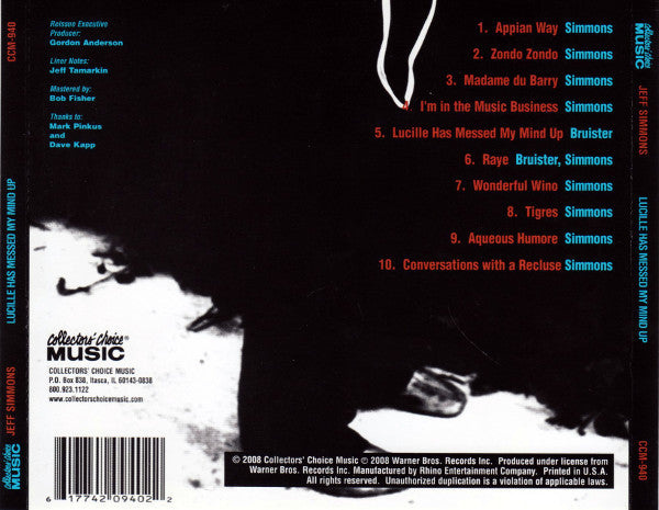 Image of Back Cover of CD - VG+/VG+ - JEFF SIMMONS, Lucille Has Messed My Mind Up (Collectors' Choice Music ; CCM-940, US 2008), ,  - 3554004S