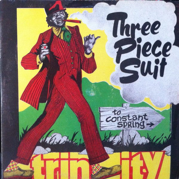 Image of Front Cover of 3524073E: LP - TRINITY, Three Piece Suit (Joe Gibbs Record Globe; none,  1995 Reissue, Picture Sleeve) Strong VG all round/ Light marks & scufs/dint. Edgewear/minor creasing/foxing.  VG/VG