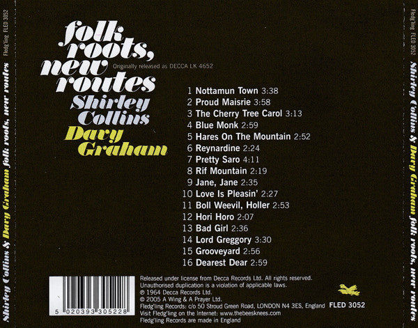 Image of Back Cover of CD - VG+/VG+ - SHIRLEY COLLINS & DAVY GRAHAM, Folk Roots, New Routes (Fledg'ling Records; FLED 3052, UK 2005, Jewel Case), ,  - 2156001S