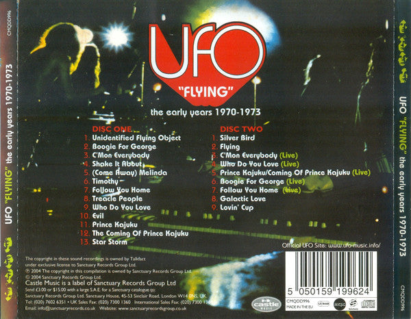 Image of Back Cover of 3534048E: 2xCD - UFO, Flying - The Early Years 1970 - 1973 (Castle Music; CMQDD996, Europe 2004, Jewel Case)   VG+/VG+