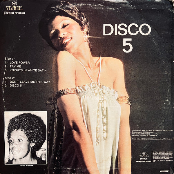 Image of Back Cover of 3524067E: LP - VARIOUS, Disco 5 (Flame ; FF 80111, South Africa 1977, Laminated Front Sleeve)   VG/G+