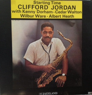 Image of Front Cover of 3524148E: LP - CLIFFORD JORDAN, Starting Time (Jazzland; 68.931, France 1982) Mottling on both sides, plays with light surface noise throughout. Corner creasing.   VG/G+