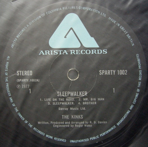 Image of Label of 3514119C: LP - THE KINKS, Sleepwalker (Arista; SPARTY 1002, UK 1977, Inner) Light marks, Spine pinches  VG/VG