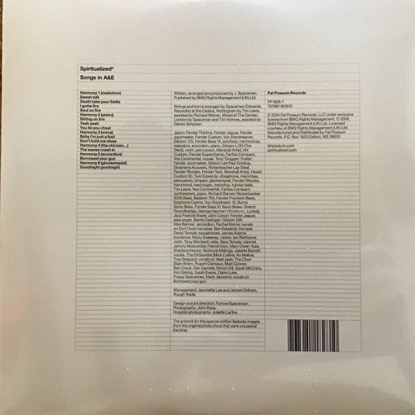 Image of Back Cover of 3434076E: LP - SPIRITUALIZED , Songs In A&E (Fat Possum Records; FP1828-1, Europe 2024, Gatefold, Inner)   NEW/NEW