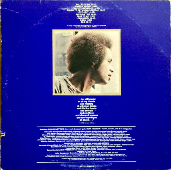 Image of Back Cover of 3544111S: LP - GARLAND JEFFREYS, Garland Jeffreys (Atlantic; SD 7253, US 1973, Company Sleeve, Richmond Pressing) Vinyl is Strong VG, Sleeve is worn with ring wear, edge wear and sticker damage but is nicely intact  G+/VG