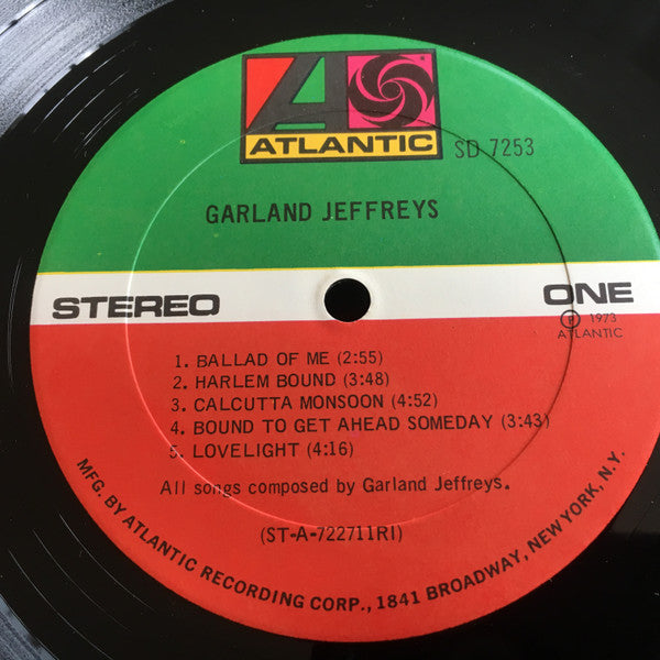 Image of Label of 3544111S: LP - GARLAND JEFFREYS, Garland Jeffreys (Atlantic; SD 7253, US 1973, Company Sleeve, Richmond Pressing) Vinyl is Strong VG, Sleeve is worn with ring wear, edge wear and sticker damage but is nicely intact  G+/VG