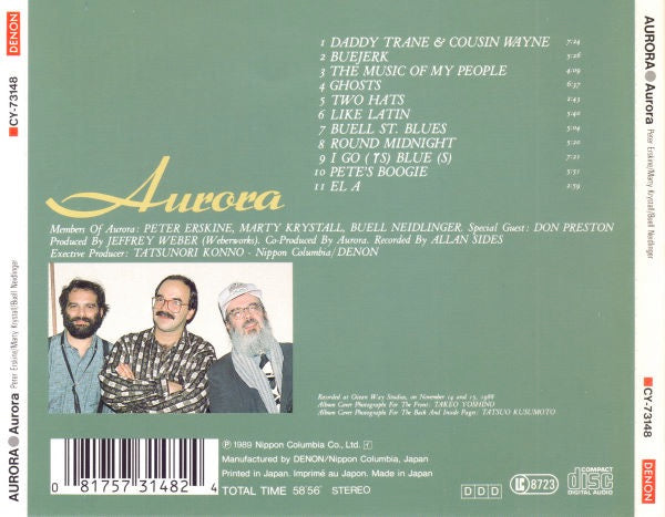 Image of Back Cover of 3514203C: CD - AURORA, Aurora (Denon; CY-73148, Japan 1989, Jewel Case)   VG+/VG+