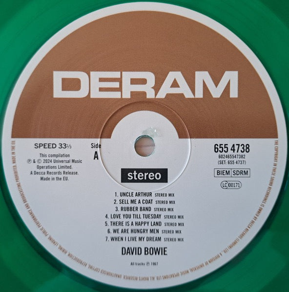 Image of Label of 3434079E: 2xLP - DAVID BOWIE, David Bowie (Deram; 655 4737, Worldwide 2024 Reissue, Gatefold, Inner, Deluxe Edition, Limited Edition, Stereo, Green Transparent Vinyl)   NEW/NEW