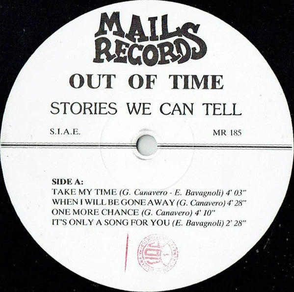 Image of Label of 3524367E: LP - OUT OF TIME, Stories We Can Tell (Mail Records ; MR 185, Italy 1985, Insert) Sticker Damage To Sleeve, Split Spine, Insert Creased  G+/VG+