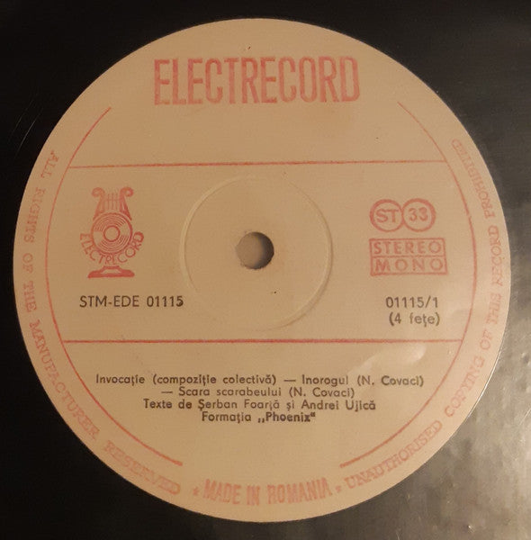 Image of Label of 3524371E: 2x12" - PHOENIX, Cantofabule (Electrecord; STM-EDE 01115-01116, Romania 1975, Textured Gatefold, STEREO Fills Box on Labels) Strong VG  VG/VG