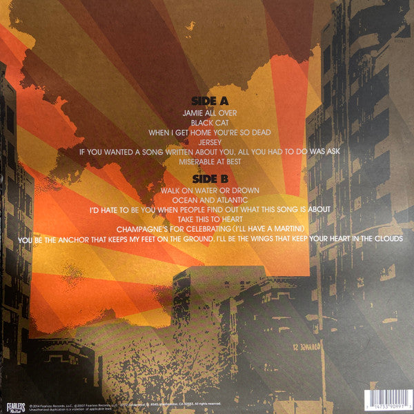 Image of Back Cover of 3544079S: LP - MAYDAY PARADE, A Lesson In Romantics (Fearless Records; FRL 39099-1, US 2015, Orange with black & white splatter) Strong VG+  VG+/VG+