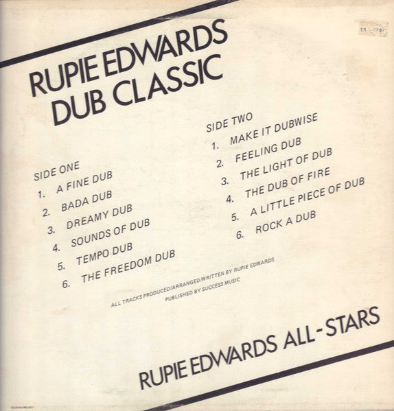 Image of Back Cover of 3524408E: LP - RUPIE EDWARDS, Dub Classic (Success; LP175, UK 1977) Light marks only, sounds clean. Light ringwear and general wear on sleeve, still looks great.  VG+/VG+