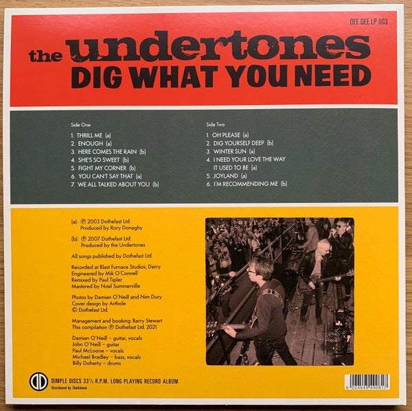 Image of Back Cover of 3434086E: LP - THE UNDERTONES, Dig What You Need (Dimple Discs; Dee Dee LP 003, UK 2022, Compilation)   NEW/NEW