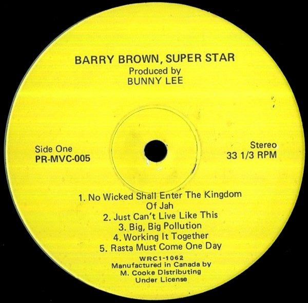 Image of Label of 3524409E: LP - BARRY BROWN, Super Star (Puff Records; PR MVC 005, Canada 1979) Light marks only, plays fine. Sleeve shows a bit of wear, nothing too bad.  VG/G+