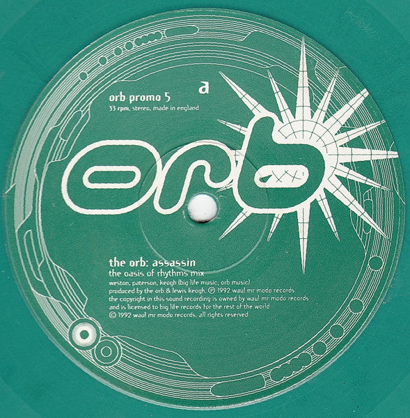 Image of Front Cover of 3524421E: 12" - THE ORB, Assassin (Big Life; orb promo 5, UK 1992, Plain Sleeve, Aqua colored vinyl)   /VG