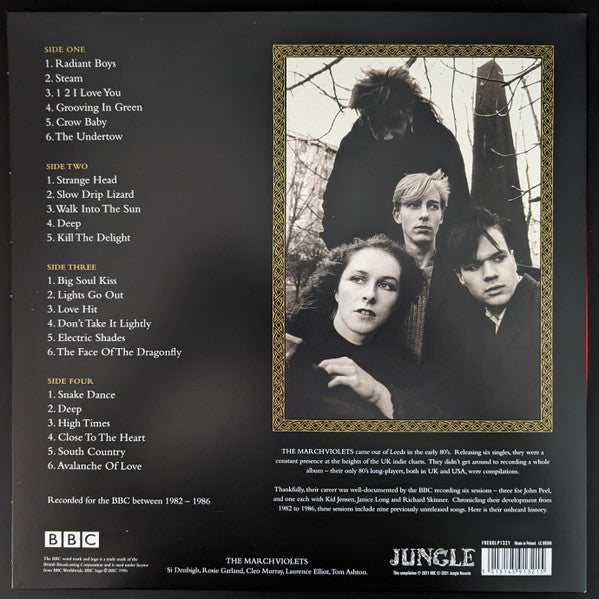 Image of Back Cover of 3514249C: 2xLP - THE MARCH VIOLETS, Big Soul Kiss: The BBC Recordings (Jungle Records; FREUDLP132Y, UK 2022, Gatefold, Citrine Yellow Vinyl) Still in hype stickered sleeve.  VG+/EX