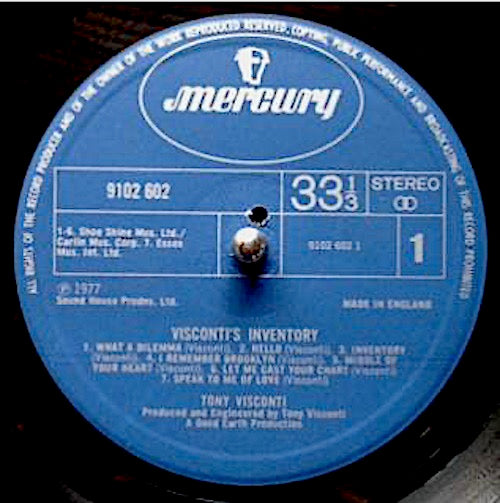 Image of Label of 3514277C: LP - TONY VISCONTI, Visconti's Inventory (Mercury; 9102 602, UK 1977)   VG+/VG+