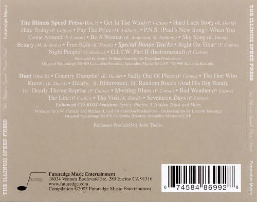 Image of Back Cover of 3514316C: 2xCD - THE ILLINOIS SPEED PRESS, The Illinois Speed Press/Duet (Futuredge; 8486, US 2003, Jewel Case)   VG+/VG+