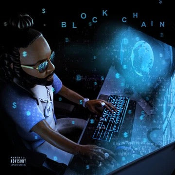 Image of Front Cover of 3514351C: LP - MONEY MAN, Blockchain (Black Circle / EMPIRE; ERE774, US 2022, Blue Seaglass Wave Vinyl) Stickered shrink  VG+/EX