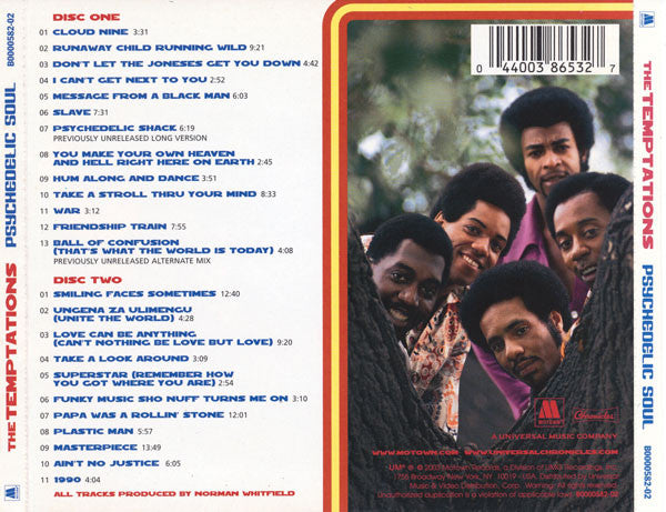 Image of Back Cover of 3554182S: 2xCD - THE TEMPTATIONS, Psychedelic Soul (Motown; B0000582-02, US 2003, Jewel Case)   VG+/VG+