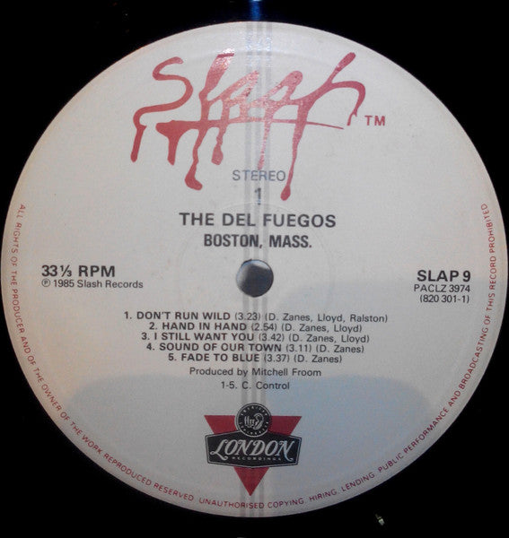 Image of Label of 3514339C: LP - THE DEL FUEGOS, Boston, Mass. (Slash; SLAP 9, Europe 1985, Inner) Strong VG  VG+/VG