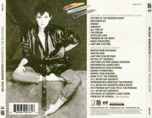 Image of Back Cover of 3514365C: CD - MELISSA MANCHESTER, Mathematics: The MCA Years (Real Gone Music; RGM-0761, US 2018, Jewel Case)   VG+/VG+