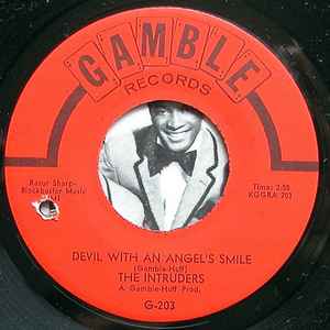 Image of Front Cover of 3554167S: 7" - THE INTRUDERS, Devil With An Angel's Smile / A Book For The Broken Hearted (Gamble; G-203, US 1966, Plain sleeve) Light marks. SWOL. Drill hole on label.  /VG