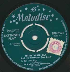 Image of Label of 3554168S: 7" EP - MISTER ACKER BILK AND HIS PARAMOUNT JAZZ BAND, Volume One (Melodisc; EPM 7-93, UK 1959, Picture sleeve) Lightest of marks.  VG/VG