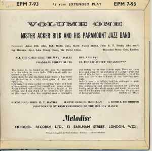 Image of Front Cover of 3554168S: 7" EP - MISTER ACKER BILK AND HIS PARAMOUNT JAZZ BAND, Volume One (Melodisc; EPM 7-93, UK 1959, Picture sleeve) Lightest of marks.  VG/VG