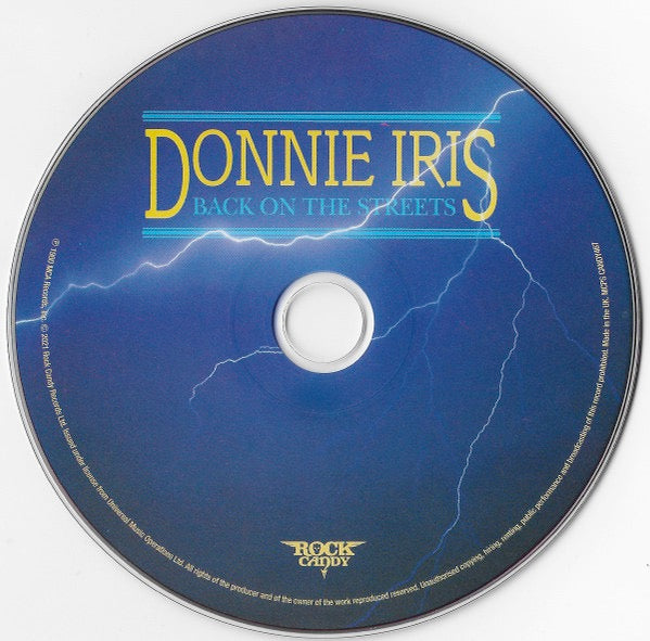 Image of Label of 3514370C: CD - DONNIE IRIS, Back On The Streets (Rock Candy; CANDY467, UK 2021 Reissue, Jewel Case)   VG+/VG+